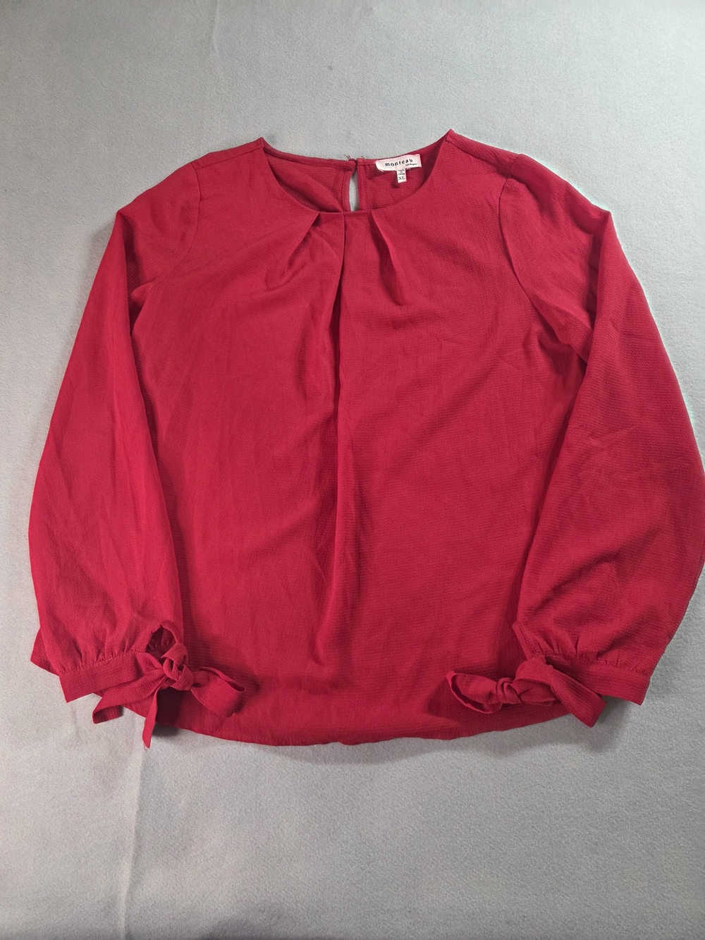 Monteau Bright Red Long Sleeve Blouse with Tie Detail